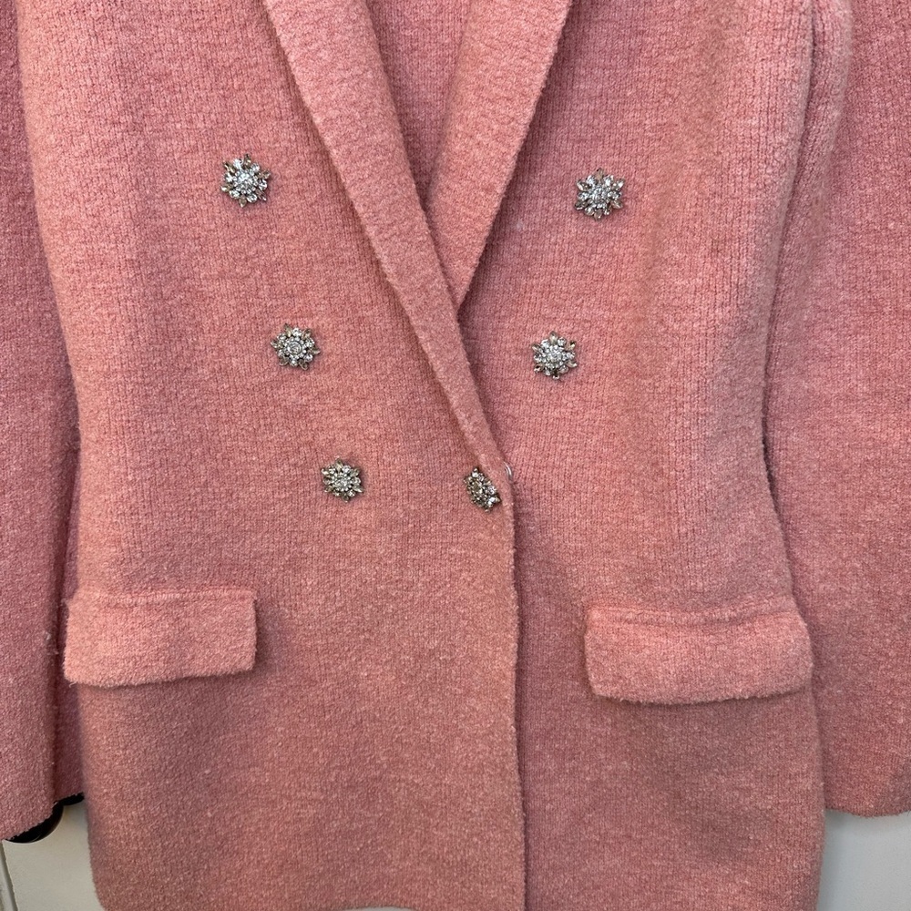 Express Pink Double-Breasted Rhinestone Button Blazer Jacket Size M - Picture 6 of 8